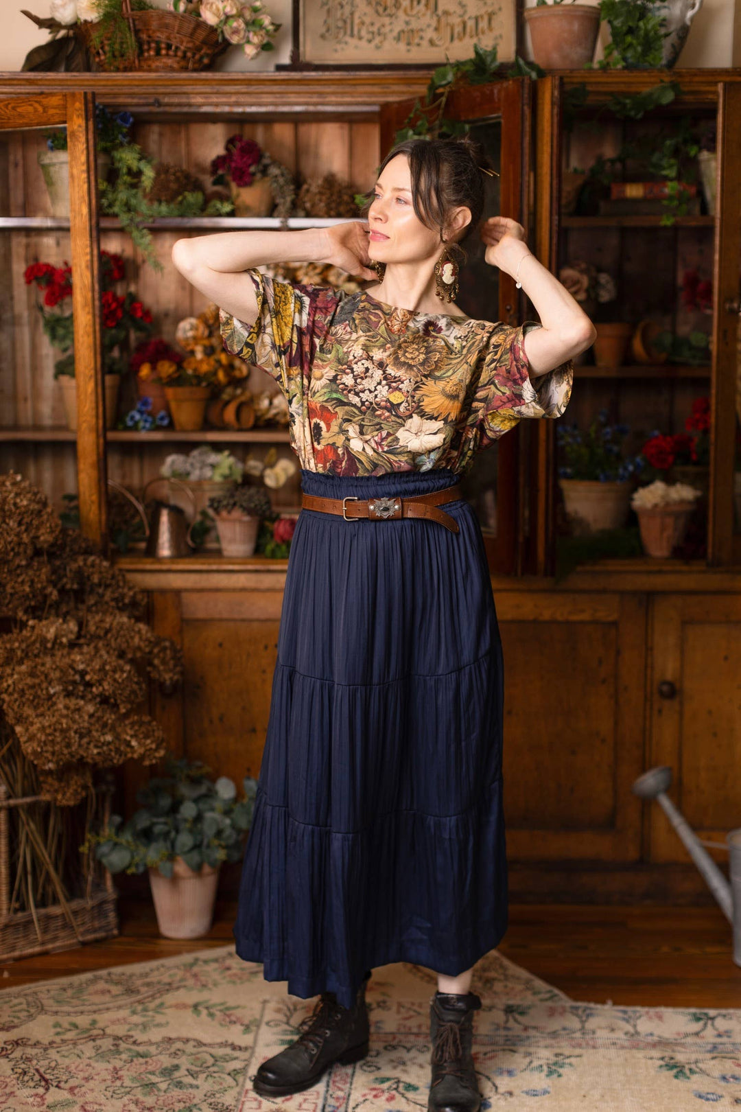 Golden Hour Luxe Tee Floral Tunic Shirt with Swallow