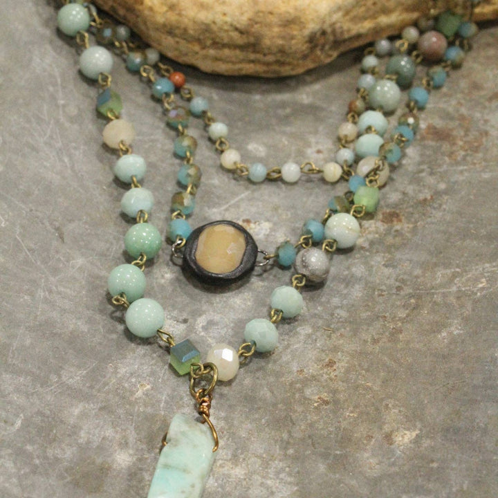 Bohemian Layered Mint Stone & Crystal Necklace