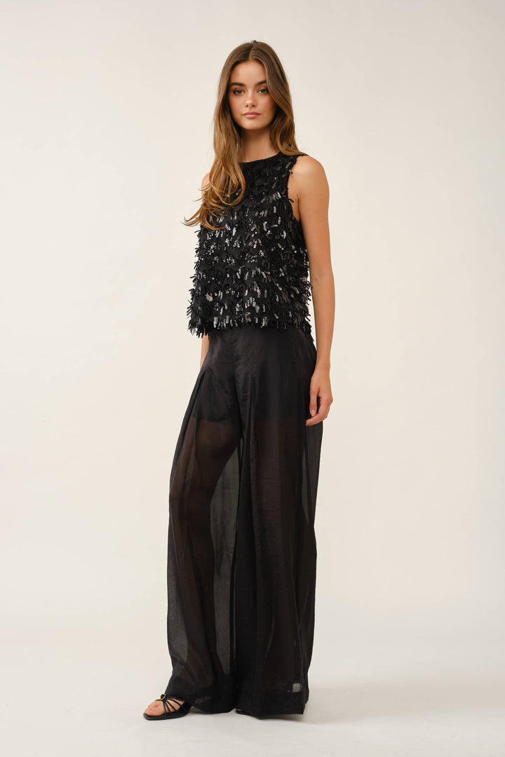 Fringed Sequin Sleeveless Top