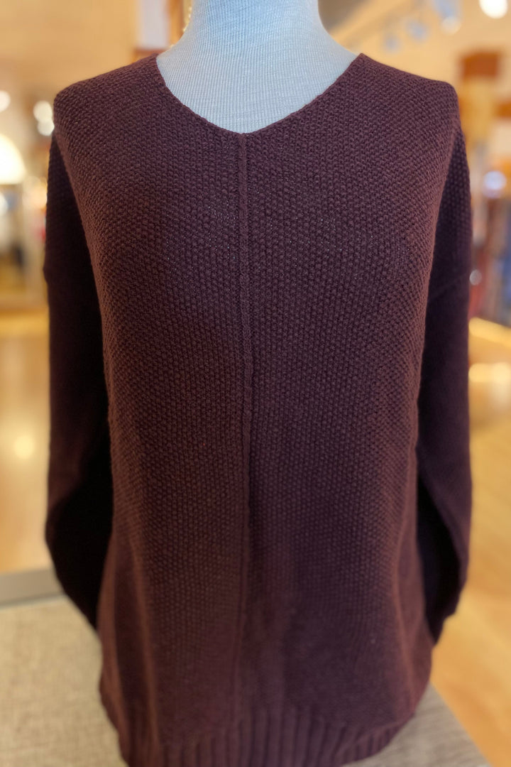 Center Seam V-Neck Seed Stitch Sweater