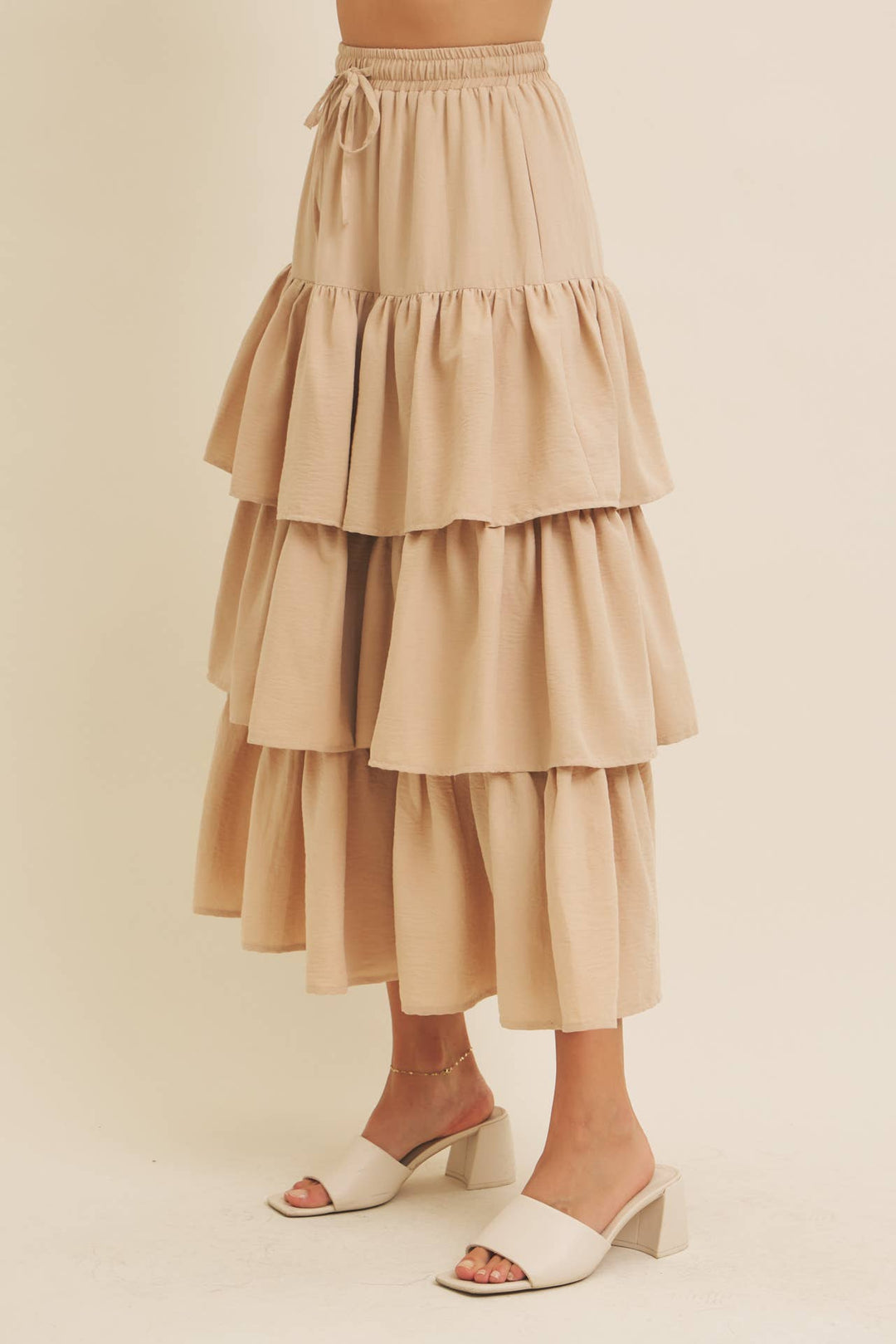 Brings Movement and Comfort Tiered Ruffle Maxi Skirt