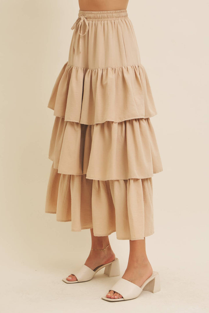 Brings Movement and Comfort Tiered Ruffle Maxi Skirt