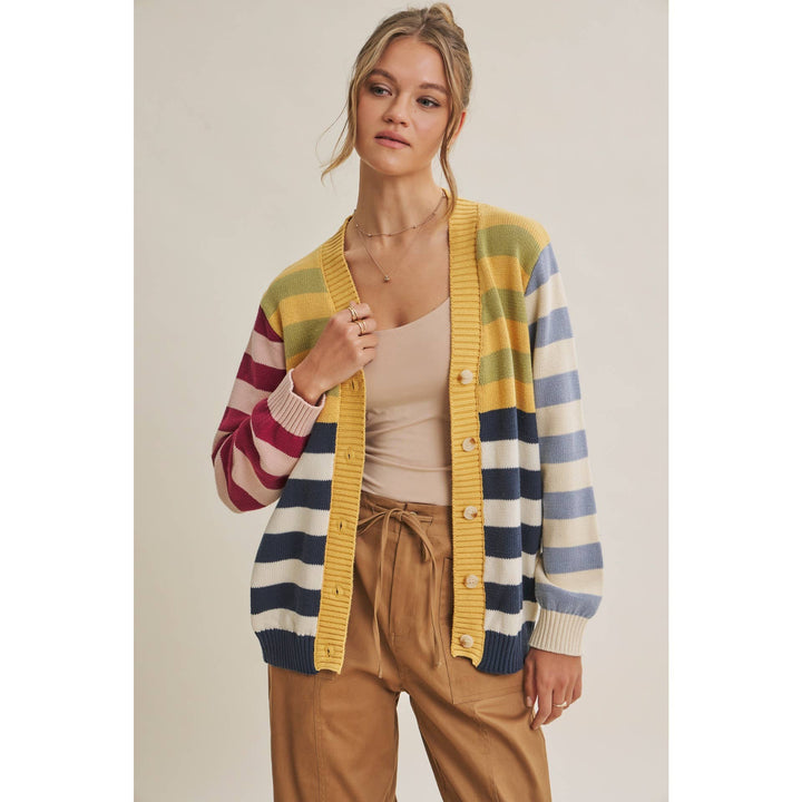Playful Color Story Multi Color Stripe Button Down Cardigan