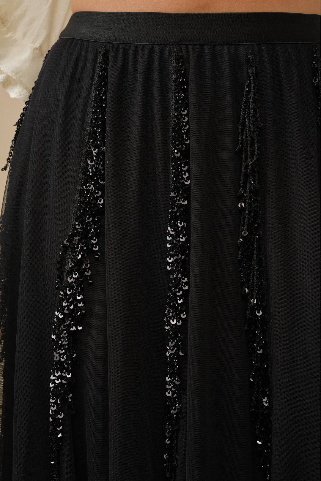 Ethereal Glamour Sequin Panelled Tulle Midi Skirt