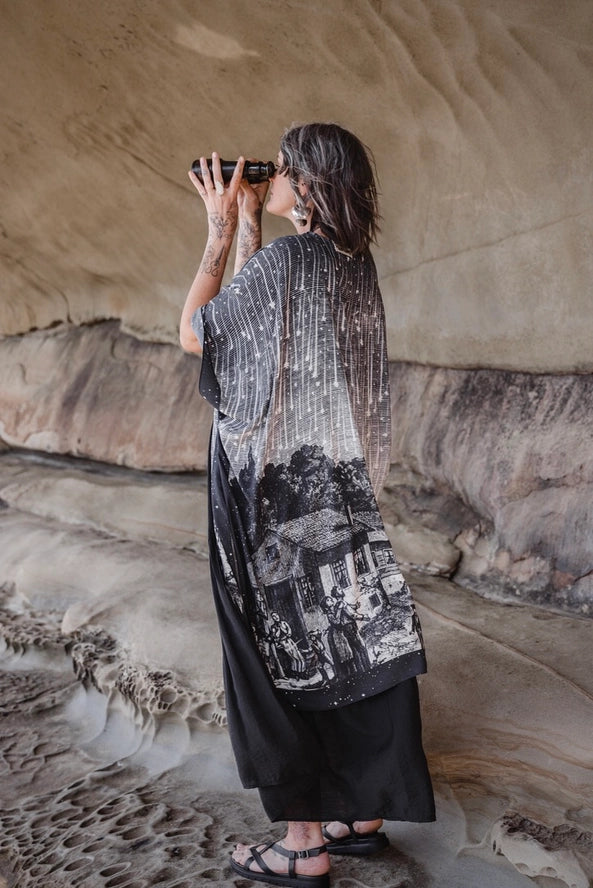 The Stargazer Goddess Duster Kimono w/ Celestial Print