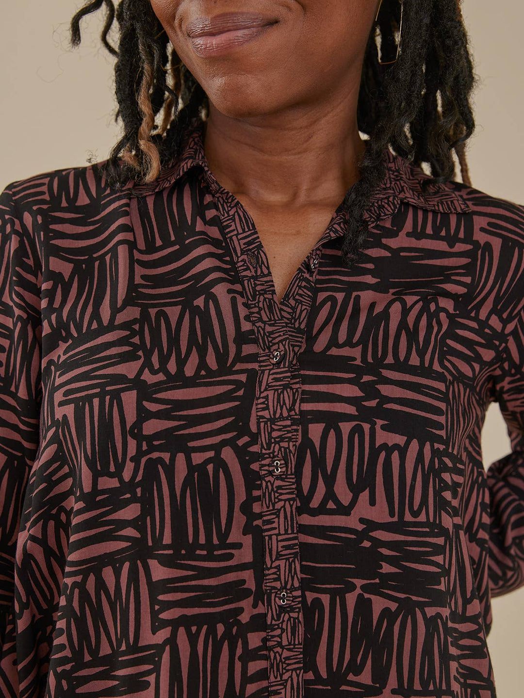 Carey Trapeze Shirt Mocha Scribble Modal