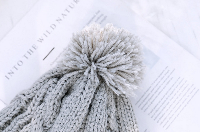 Winter Pompom Beanie Cable Knit Hat with Faux Fur Tie
