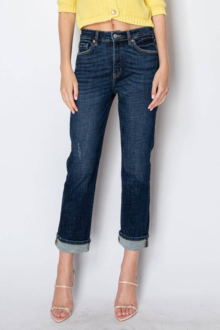 Tummy Control High Rise Stretch Straight With Cuff Jean