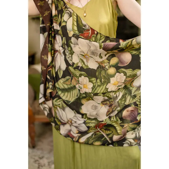 Fleur De Lune Scarf with Floral Print & Bees
