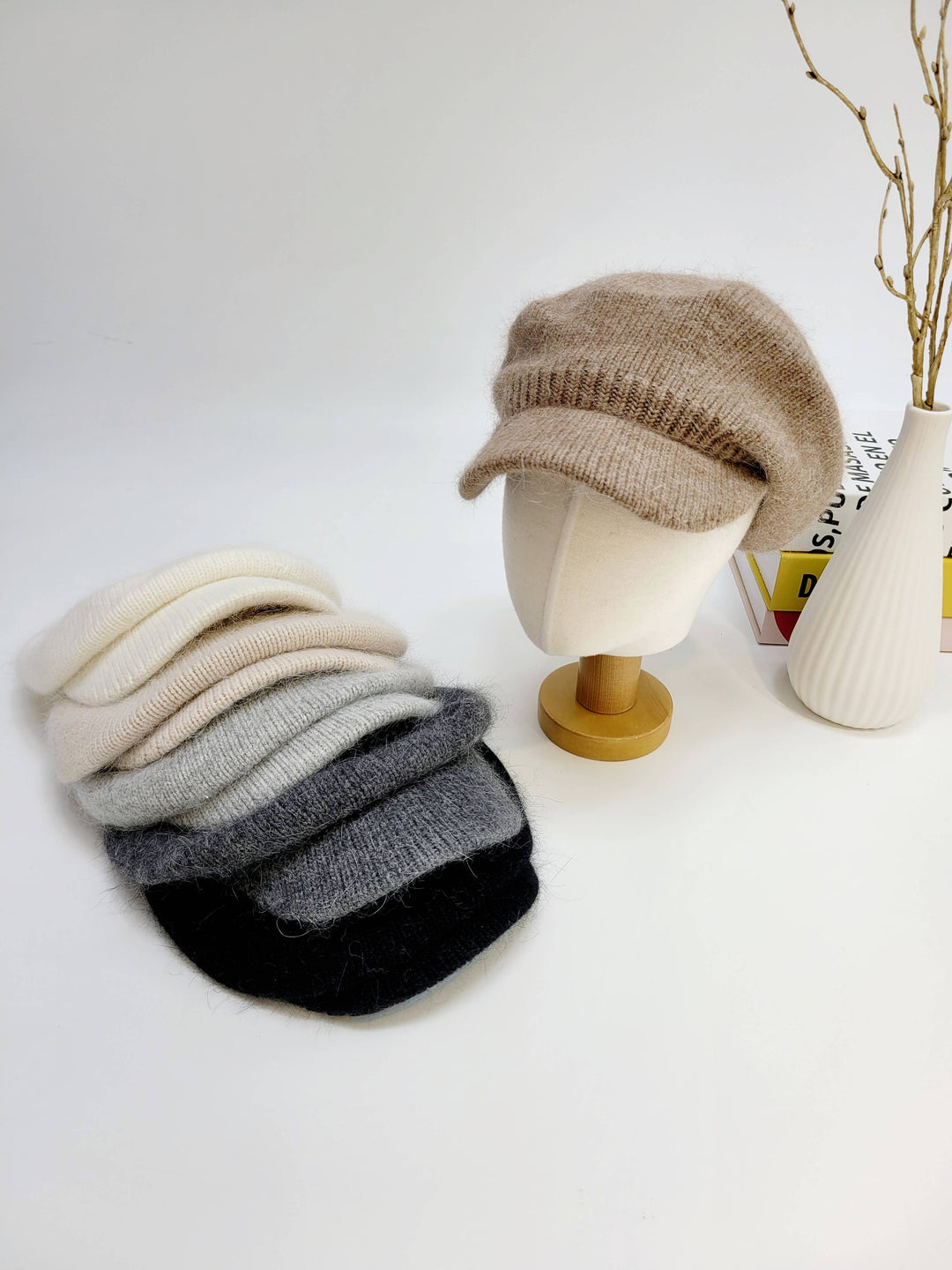 Angora Wool Newsboy Beret with brim