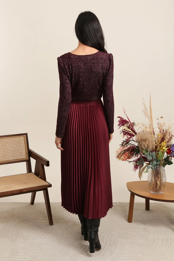 Plain Satin Pleated Skirt
