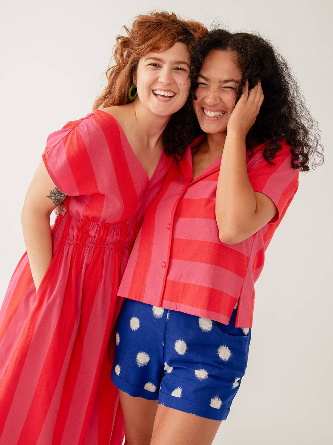 Camp Shirt Pink Red Linen Cotton