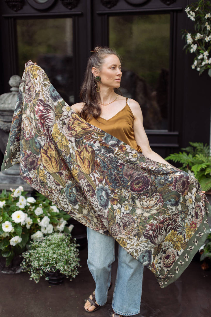 Love Grows Wild Floral Scarf with Bees