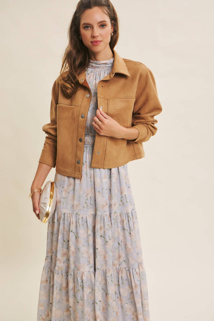 Versatile Luxe Stretchy Suede Jacket with Statement Pockets