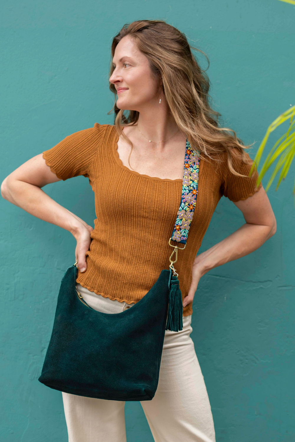 Encanto Boho Leather Crossbody with Embroidered Strap