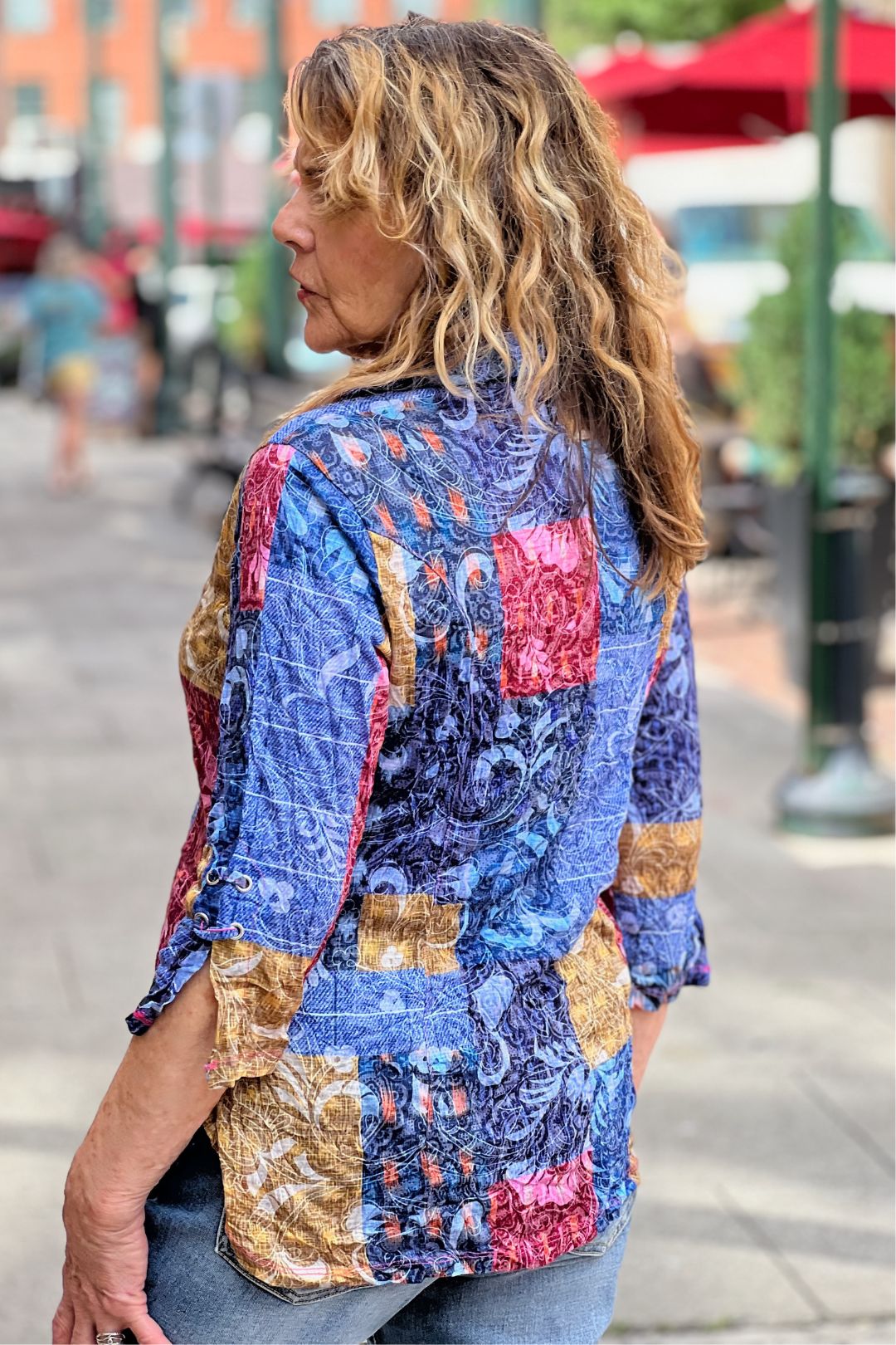 Carine Snap Front Shirt Floral Mosiac at Adlib Clothing in Asheville, NC