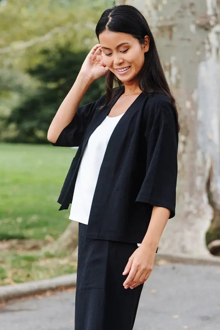 Linen Knit - Hi-Low Pocket Cardigan Jacket