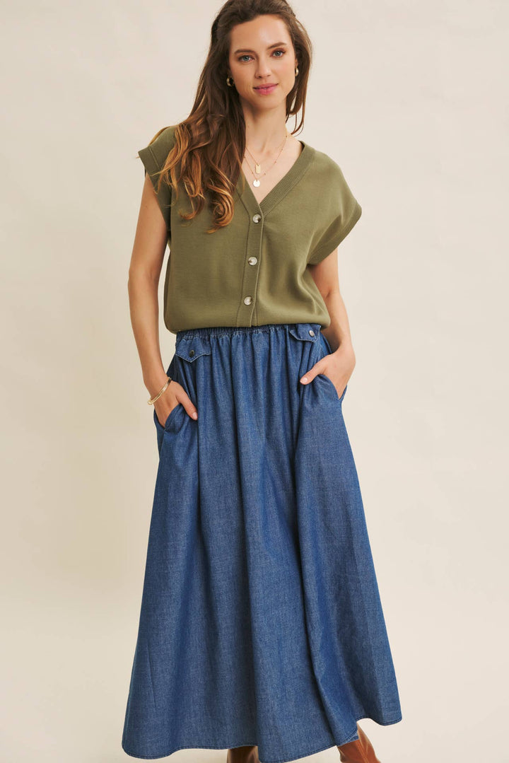 Multi-Way Versatility Soft Cotton Button-Down Sweater Vest