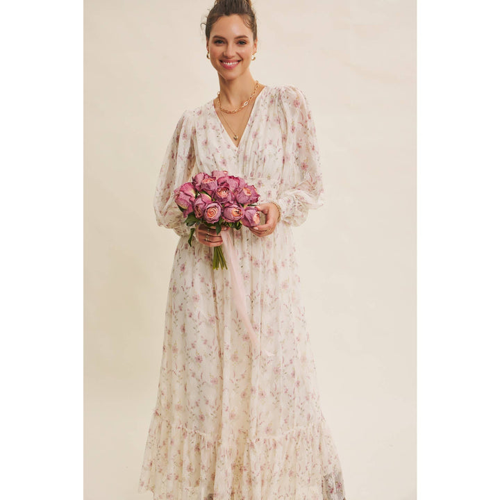 Dreamy Floral Mesh Maxi Dress With Smocked Waist
