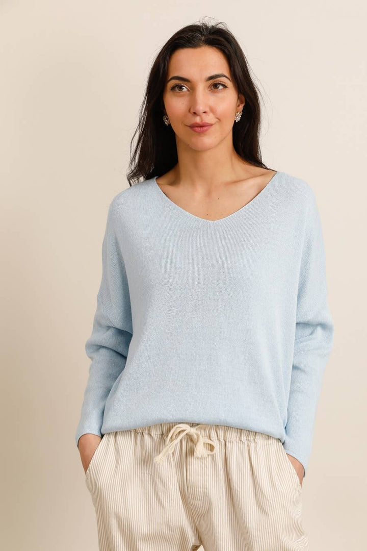 Short V-Neck Cotton Sweater