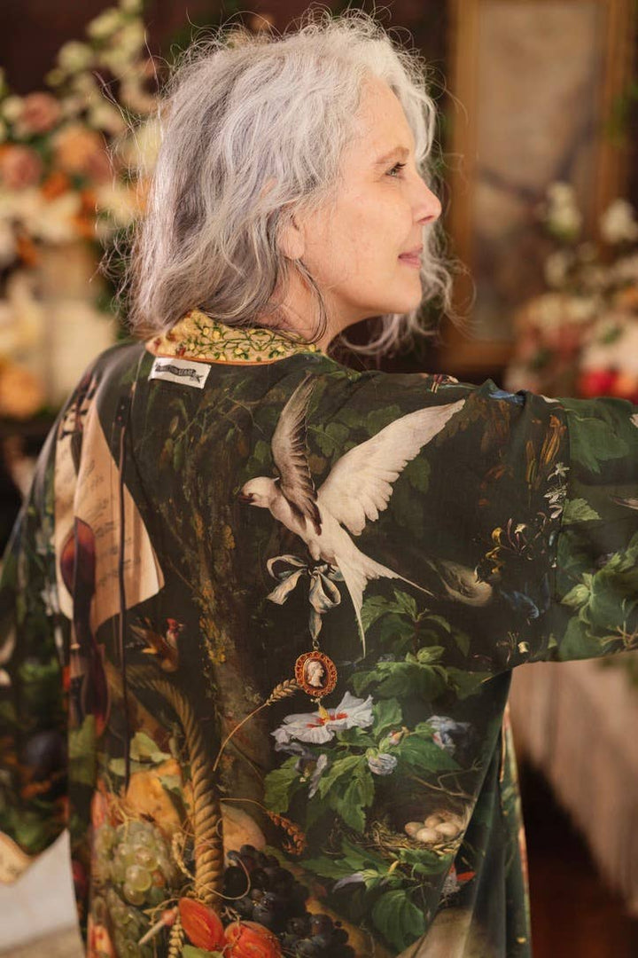 Labour of Love Opera Duster Kimono Robe w/ florals & violin