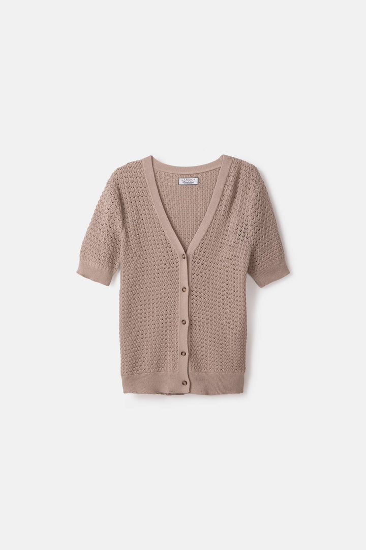 Short Sleeve Structured Knit Cardigan