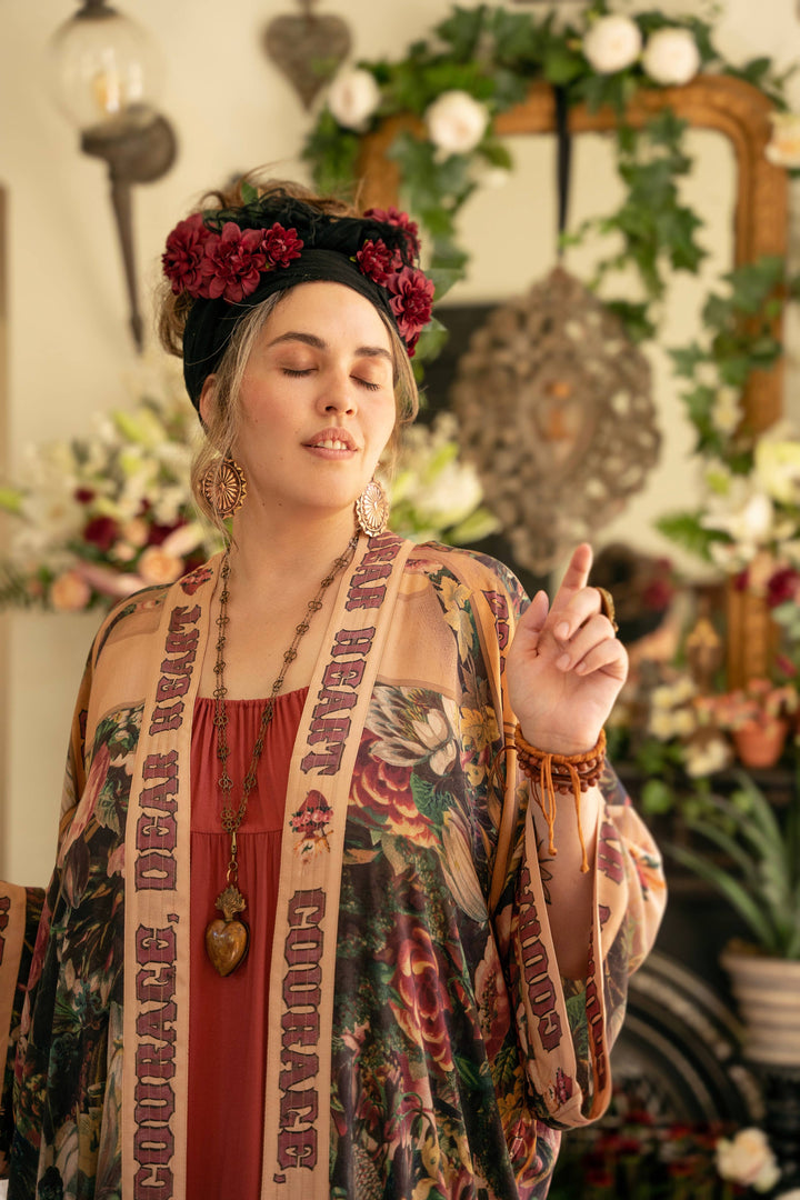 Courage Dear Heart Opera Duster Kimono Robe w/ Sacred Heart