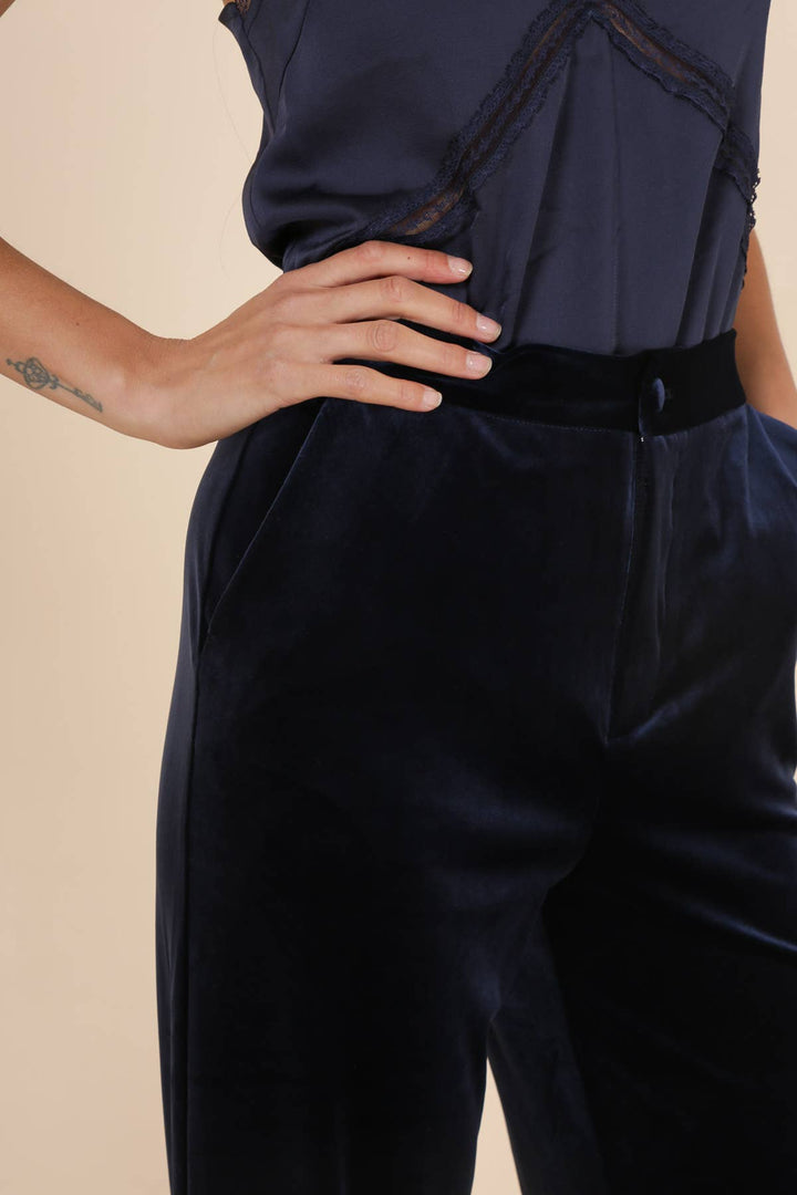 High-Waisted Straight Cut Velvet Trousers