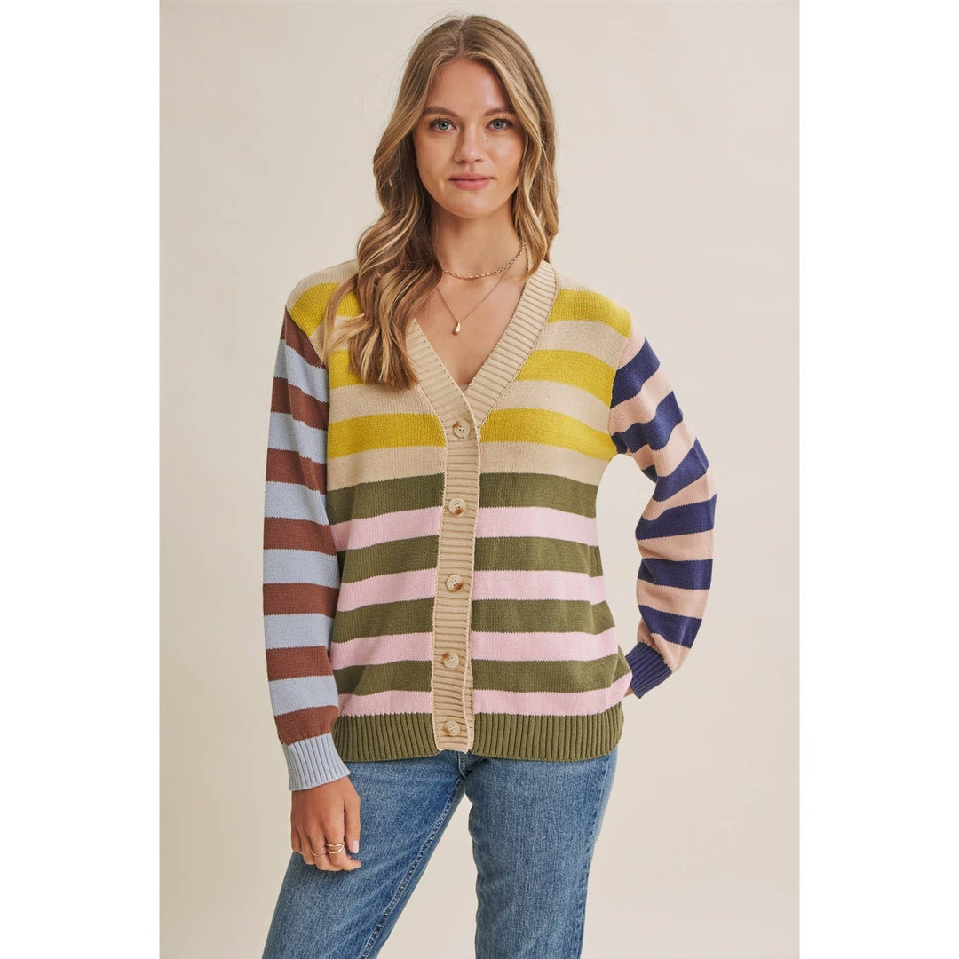 Playful Color Story Multi Color Stripe Button Down Cardigan