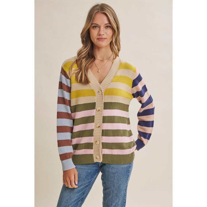 Playful Color Story Multi Color Stripe Button Down Cardigan