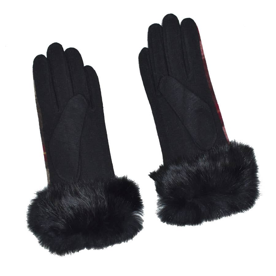Lucetta Fur Cuff Plaid Gloves