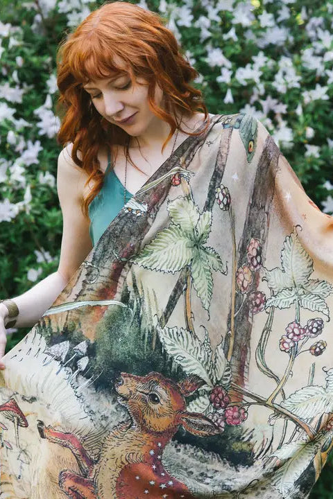 Lovelight Scarf with Woodland Deer, Swallow & Poetry