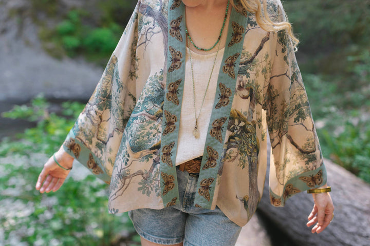 Earth and Sky Pixie Duster Bamboo Kimono w/ Trees, Cropped