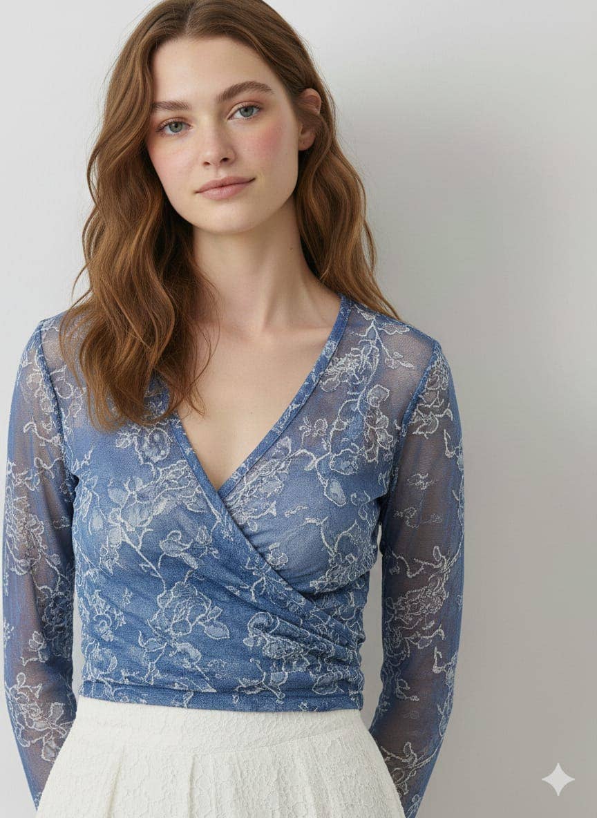 Printed Mesh Wrap Top