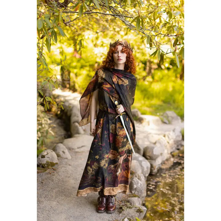The Messenger Scarf with Joan of Arc, Florals & Fox