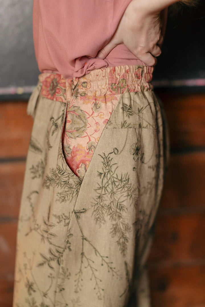 Map of My Heart Printed Boho Artist Pants in Sage