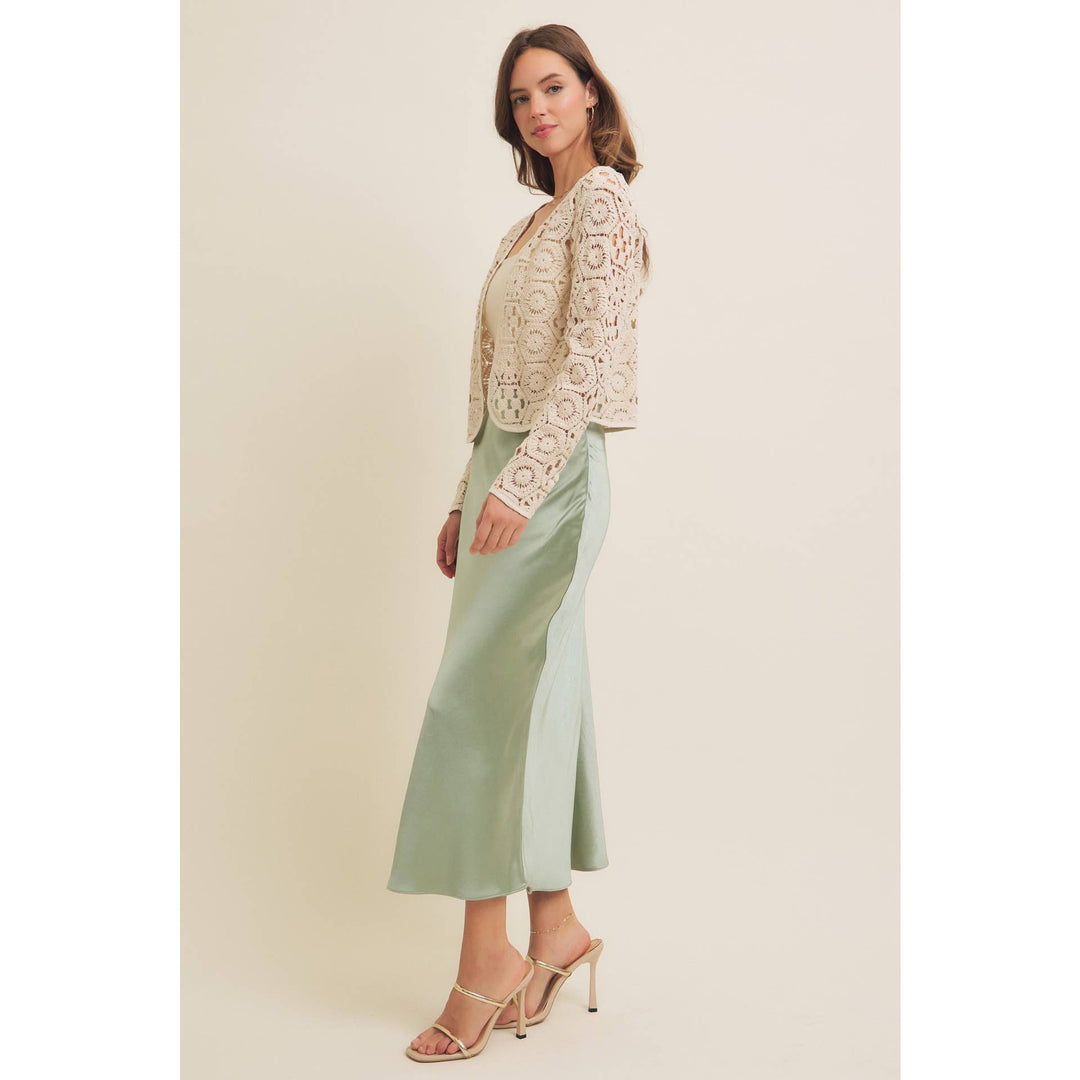 Open-Front Cotton Crochet Lightweight Cardigan