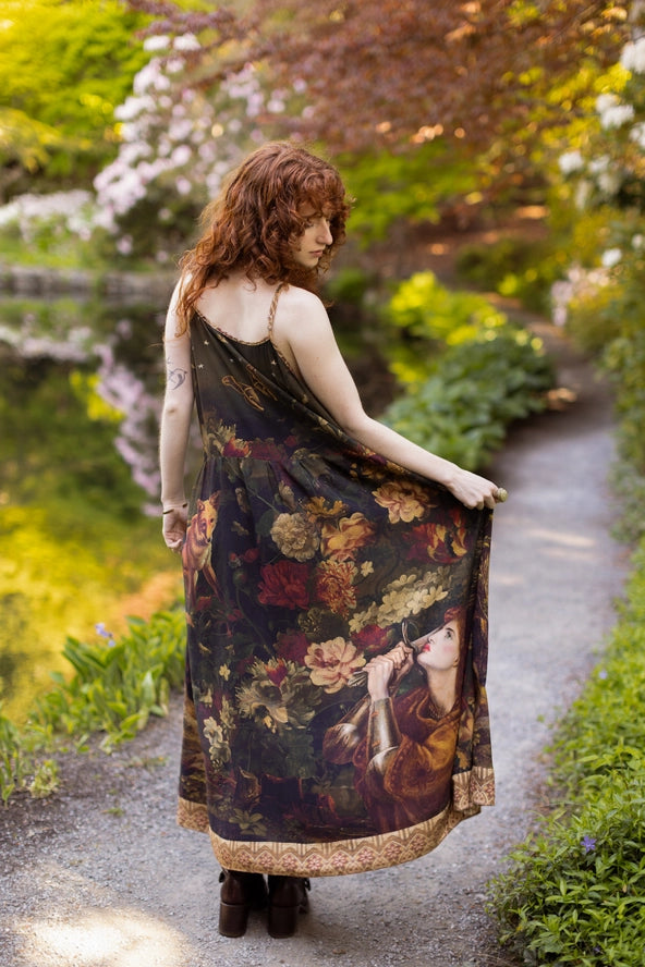 The Messenger Long Maxi Slip Dress w/ Joan of Arc & Florals