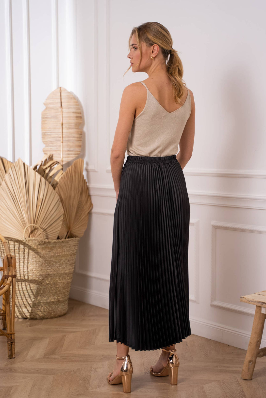 Plain Satin Pleated Skirt