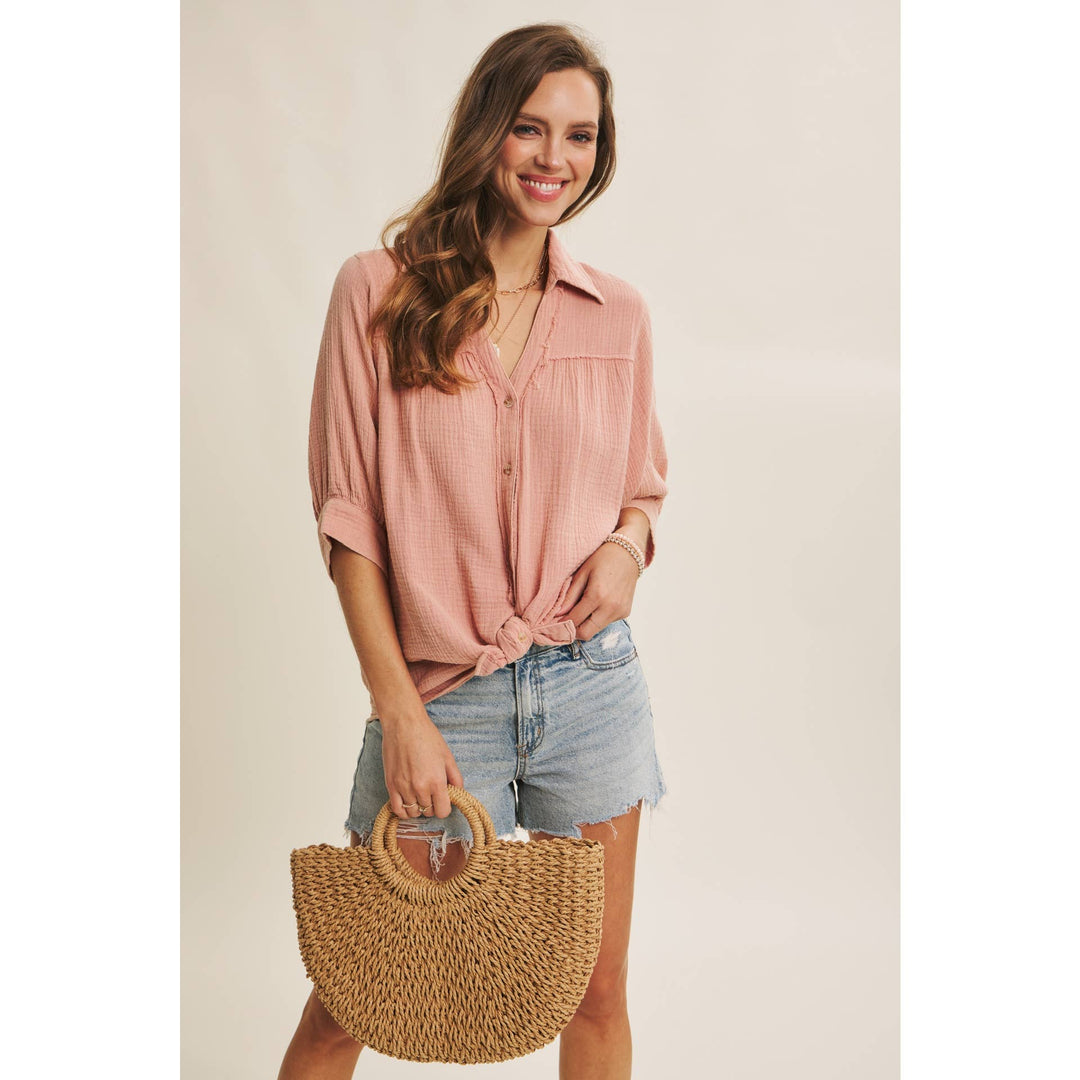 Breathable Mineral Washed Cotton Gauze Button Down Shirt