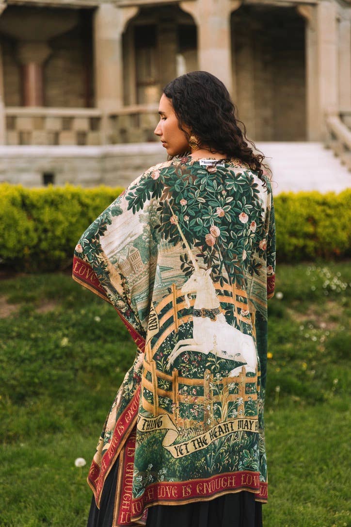 Wildheart Goddess Duster Kimono w/ Florals, Unicorn & Castle