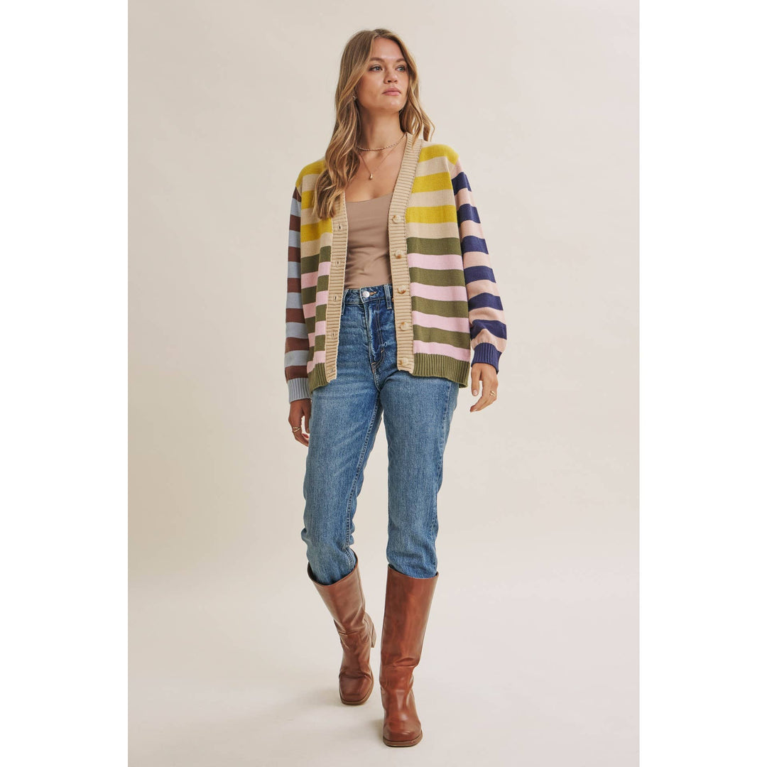Playful Color Story Multi Color Stripe Button Down Cardigan