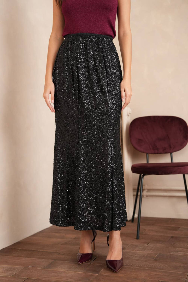 Mermaid Cut Sequin Long Skirt