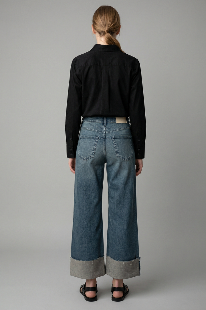 Tummy Control High Rise Cuffed Wide Leg Jean