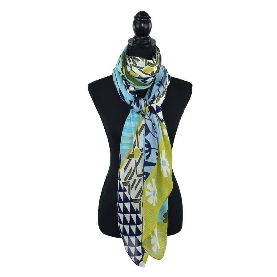 Hipster Retro Mixed Motif Scarf: Navy