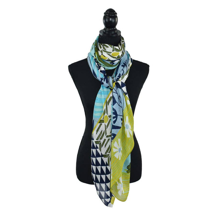 Hipster Retro Mixed Motif Scarf: Navy