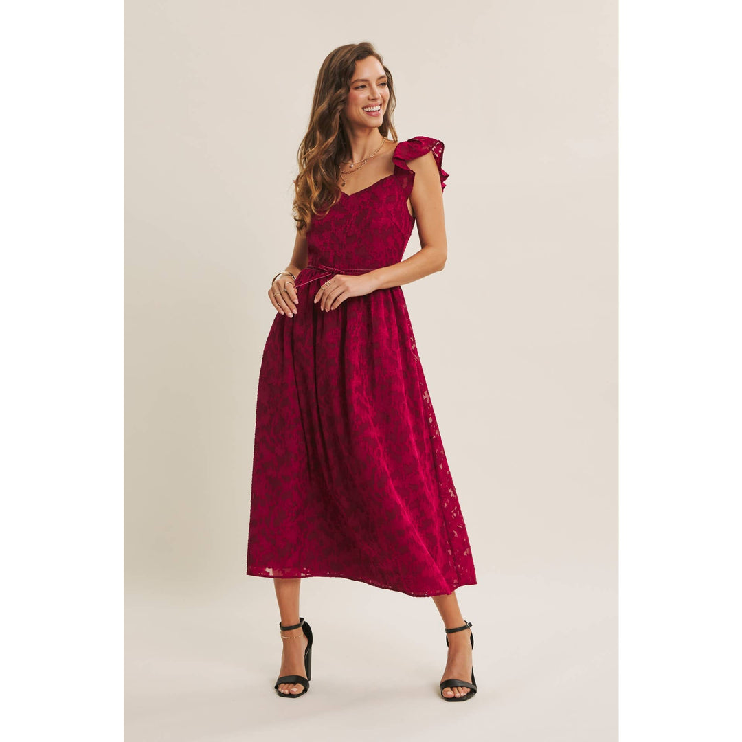 Rich in Texture Velvet Waist Jacquard Midi Dress