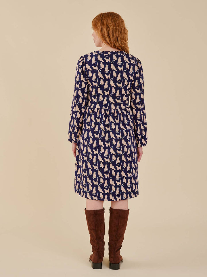 Greta Long Sleeve Dress Lounge Cats Navy