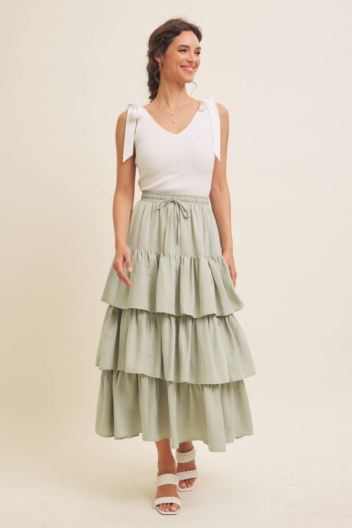 Brings Movement and Comfort Tiered Ruffle Maxi Skirt