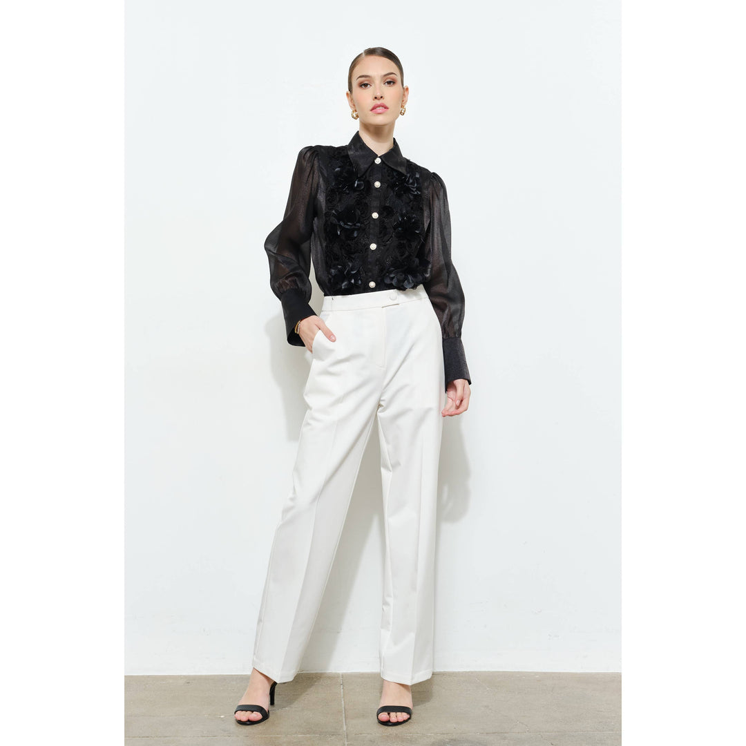 Elegant 3D Floral Organza Long Sleeve Blouse